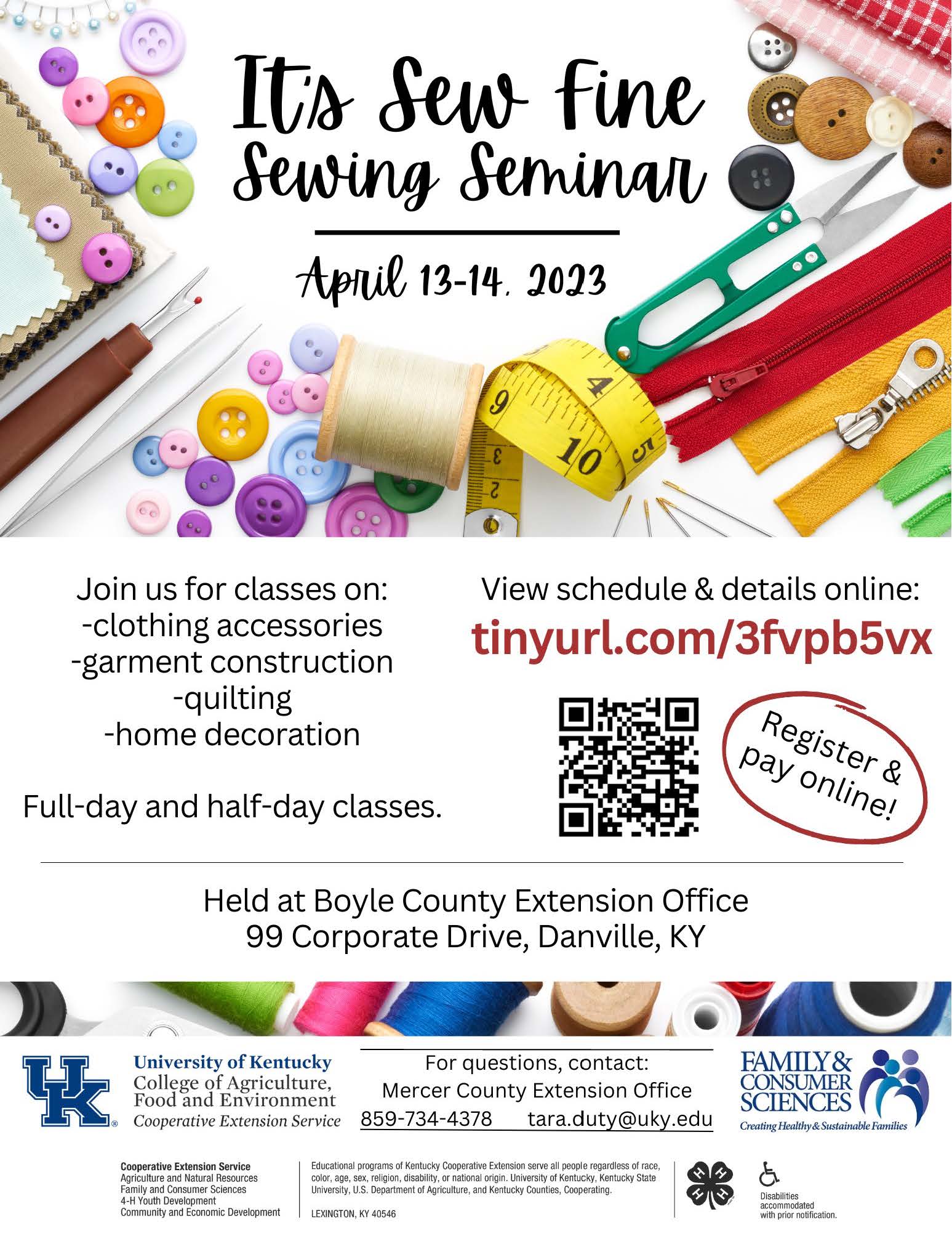 It's Sew Fine Sewing Seminar Flyer